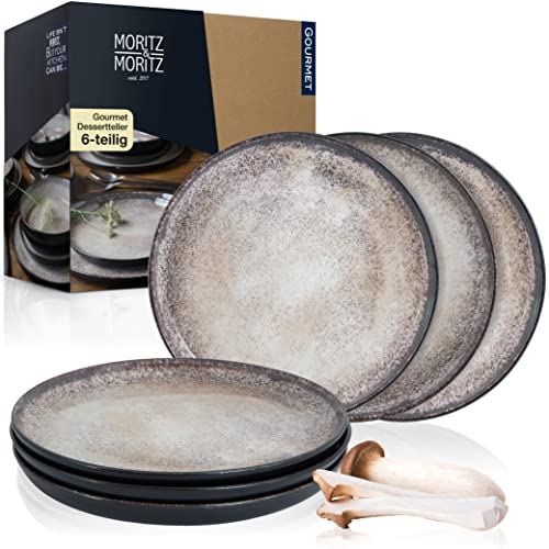 Moritz & Moritz 6er Dessert Teller Set beige - Kuchenteller für 6 Personen - Porzellan spülmaschinen- und mikrowellengeeignet