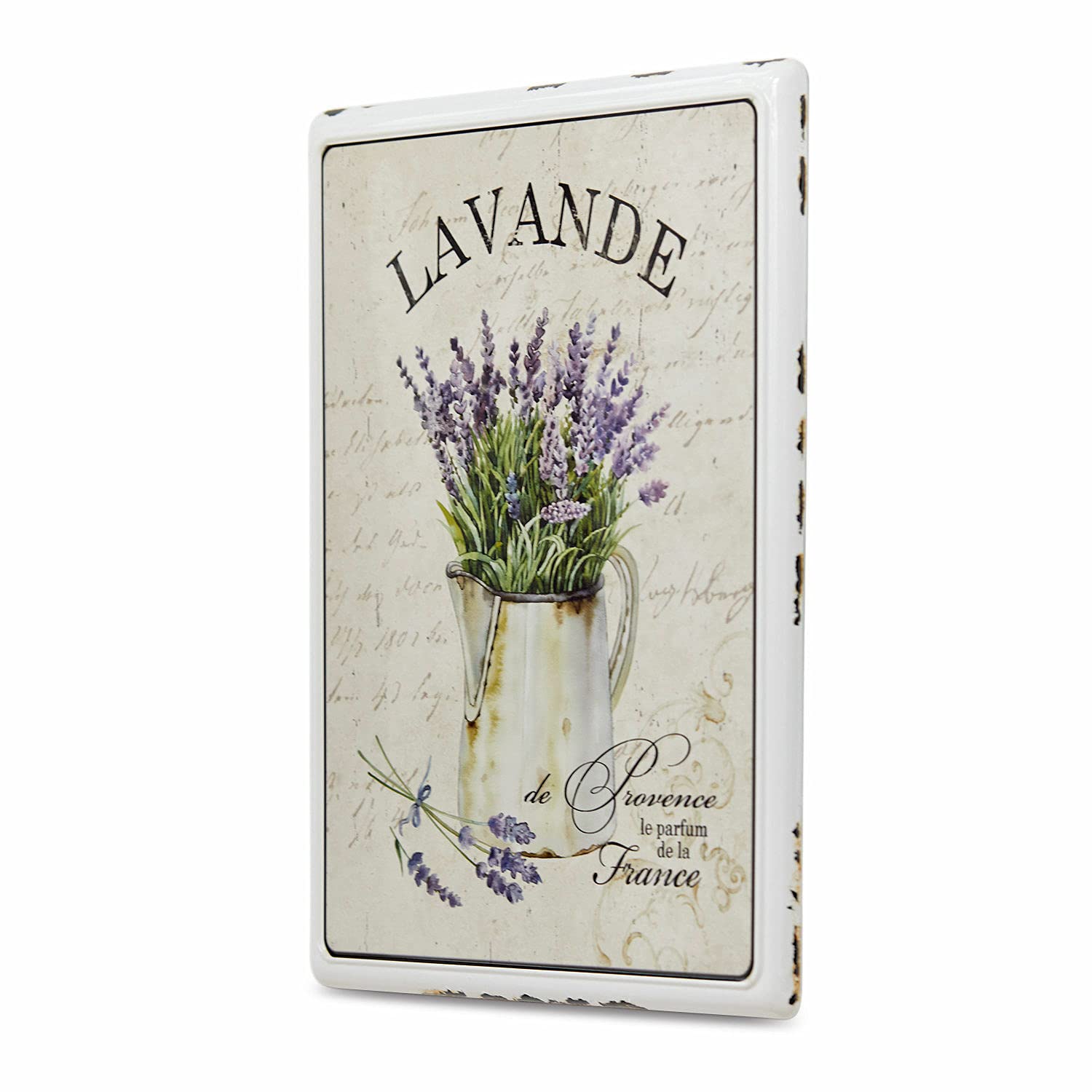 Loberon Dekoboard Lavande, Mediterranes Flair, Lavendel-Print, Shabby-Look, Wanddeko, Dekoration, Wohn-Accessoire, Eisen, Creme