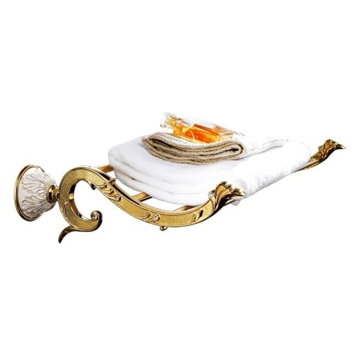 Badezimmerregal für Bad und Küche Goldener Badetuchhalter zur Wandmontage, luxuriöser Retro-Handtuchhalter mit exquisiter Schnitzerei, verschraubtes Handtuchhalterregal mit 4 Handtuchstangen Duschabla