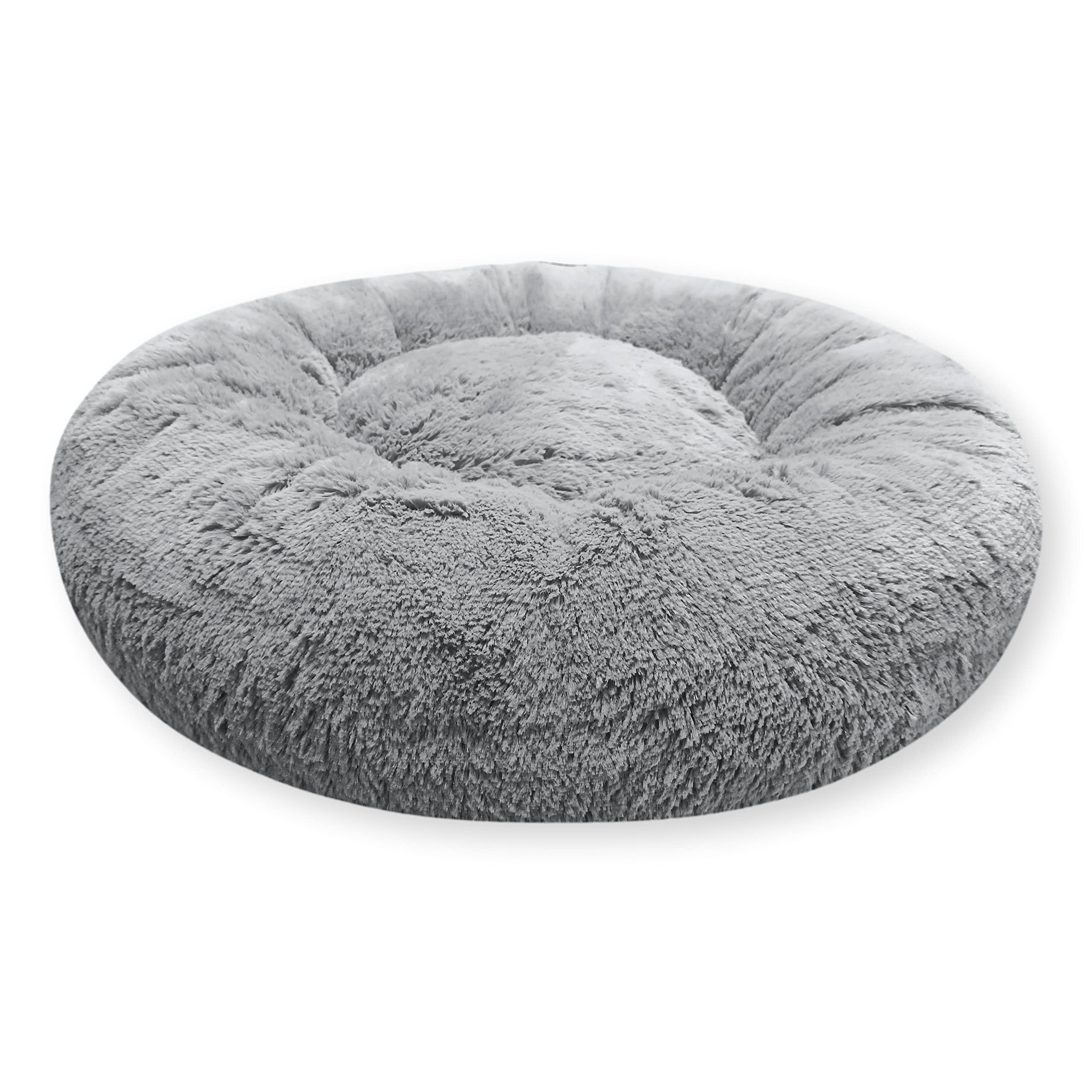 4L Textil Fuzzy Katzenbett flauschig Donut Hundebett kleine Hunde Katzenbett kuschelig weich Plüsch Katzenkörbchen Katzen Kuschelbett (Ø 70 cm, Grau)