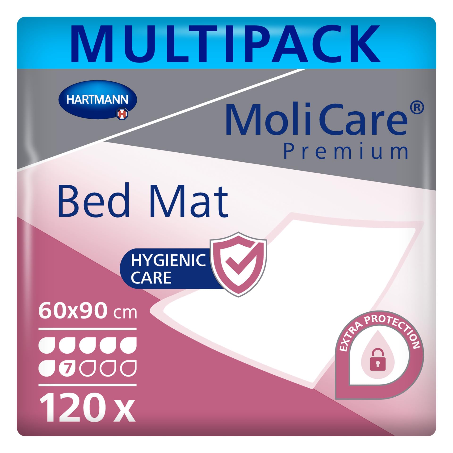 MoliCare Premium Bed Mat 7 Tropfen: Bettschutzeinlage mit saugfähigem Kern aus Zellstoff-Flocken, 60x90 cm, 4x30 Stück