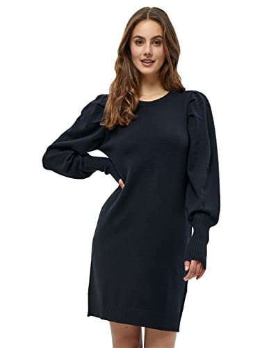 Peppercorn Anissa Strickkleid Damen Winter (Größe S) | Schwarzes Kleid Damen Festlich | Weihnachtskleid Damen Langarm mit Rundhalsausschnitt & Puffärmeln | Kleider Damen Herbst Winter