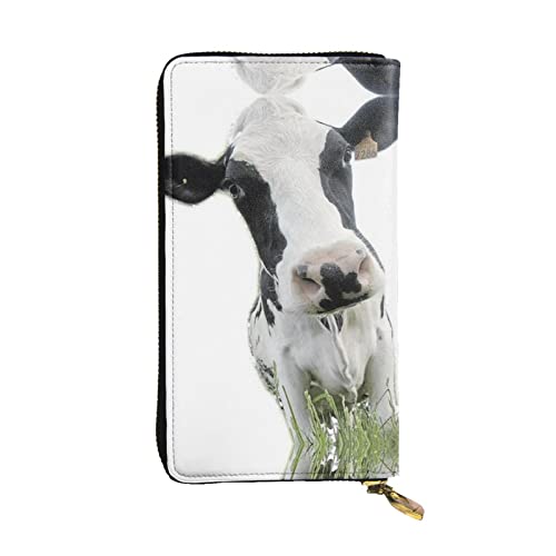 DMORJ Animal Funny Cow Head Black White Leather Long Clutch Wallet : 7.48x4.13 Inch Comfortable Lightweight Waterproof Durable Nice Gift, Black, One Size, Schwarz , Einheitsgröße