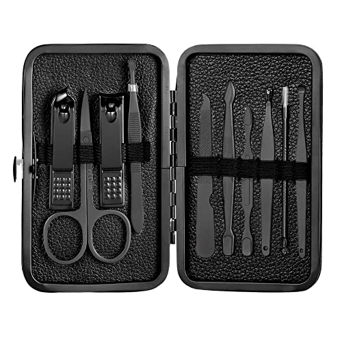 SCRUBY 18-in-1-Maniküre-Set, Edelstahl, Nagelknipser, Pediküre-Set, tragbar, für Reisen, Haushalt, Nagelschere, Nagelschneider, Werkzeug-Set (10 Stück, schwarz)