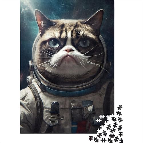 Grumpy Cat Space Astronaut Puzzle 500 Teile Puzzle für Erwachsene und Teenager Holzpuzzle für Erwachsene und Teenager Genießen Sie Spiele für Erwachsene (20,47 x 14,96 Zoll)