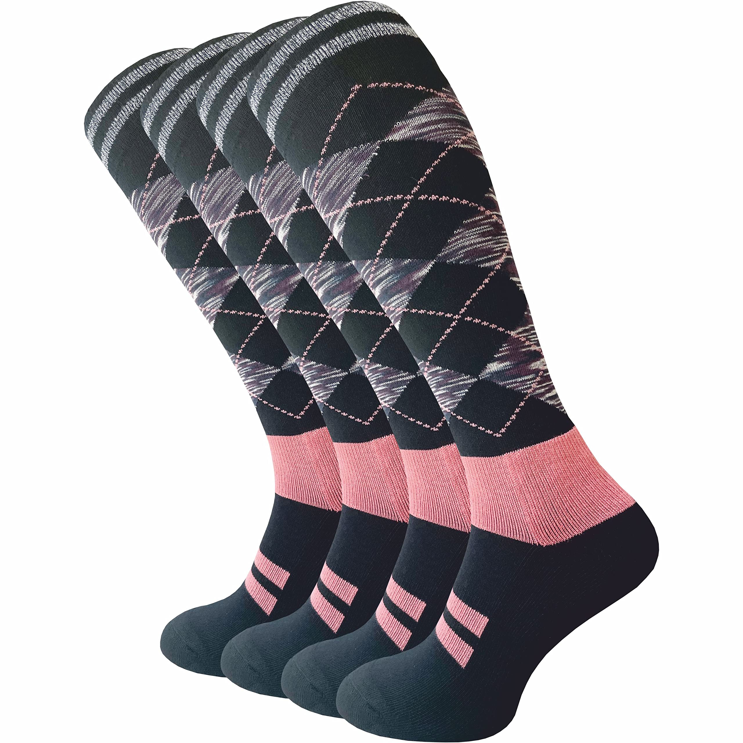 GAWILO Damen Reitsocken (4er-Pack) karierte Kniestrümpfe | dämpfende Plüschsohle | ohne drückende Naht | 80% Baumwolle (35-38, schwarz | multicolour 1)