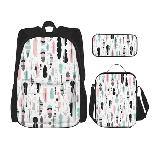 WURTON Rucksack mit Federdruck, für Mädchen, Jungen, Schultaschen, Teenager, Lunchbox und Federmäppchen, 3-in-1-Büchertaschen-Set