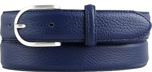 BELTINGER Italienischer Damen-Gürtel, 30 mm breit, Damen, Chinogürtel, Hosengürtel, strukturiertes Leder, Schließe Silber | Blau 95cm