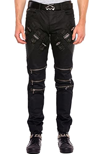 Cipo & Baxx Herren Jeanshose Denim Biker Hose Regular Fit Reißverschluss Design Modern Pants Jeans Hose Schwarz W30 L34