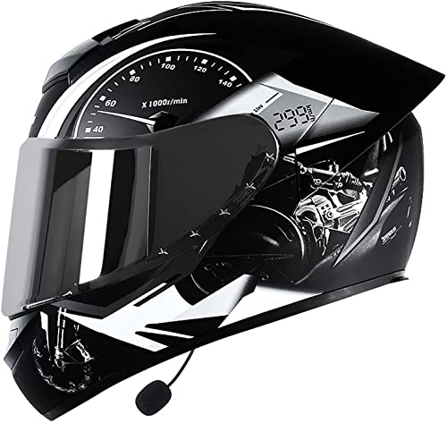 Bluetooth Motorradhelm Integralhelm Klapphelme,Erwachsene Integralhelm Motorrad Mit Anti-Fog Visier,Motocrosshelme Mit Eingebautes Mikrofon,DOT/ECE Zertifiziert (Color : F, Größe : XL=61-62cm)