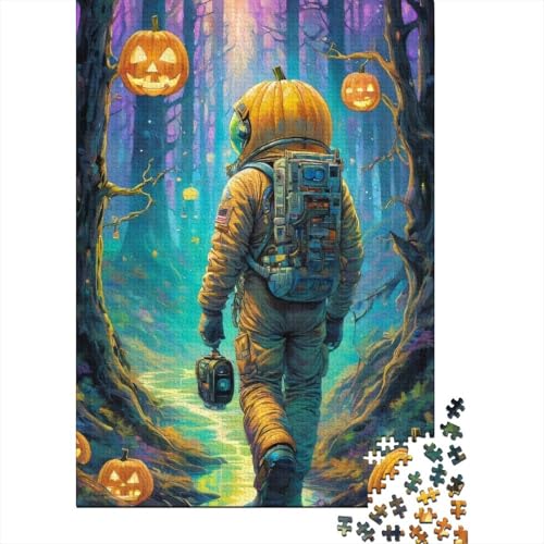 Halloween-Astronauten-Holzpuzzle für Teenager, Kunstpuzzle für Erwachsene, 1000 Teile, Weihnachtsgeburtstagsgeschenk für Erwachsene und Teenager (Größe: 75x50cm)