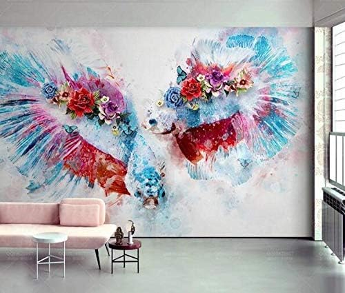 XLMING Vintage Hand Gemalt Aquarell Fisch Ölgemälde 3D Tapeten Home Esszimmer Sofa Schlafzimmer Wohnzimmer TV Hintergrund-300cm×210cm