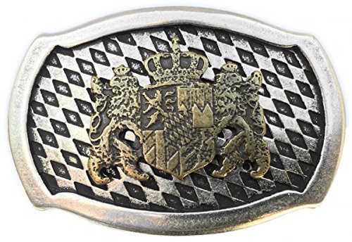 BELTINGER Gürtelschnalle Löwen mit Wappen | Buckle Wechselschließe Gürtelschließe 40mm Massiv | Für die Tracht | bicolor s/g