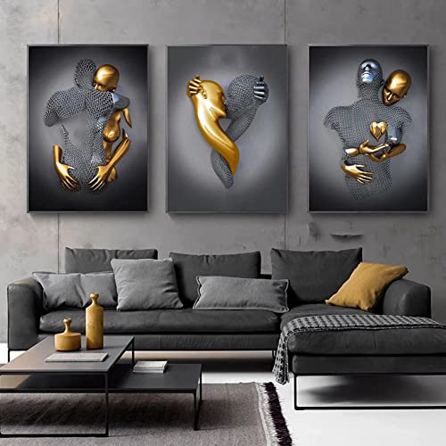 TROONZ Liebe Herz 3D-Effekt Wandkunst, Bild Leinwand Kunst Wand, Liebesherz 3D Effekt, Paare, Metallkunst Set, abstrakte Metallfigur Skulptur Deko-A||20 * 30cm