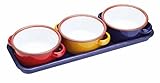 Kitchen Craft World of Flavours Servierschalen aus Emaille/Tapas-Schalen mit Tablett, 11 cm (4,5") -Mehrfarbig (Set mit 3), 11.5 x 13.5 x 5 cm