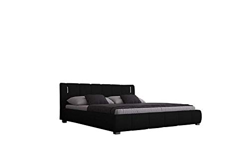 SEDEX Luna Polsterbett 140x200 cm Doppelbett/Bett/Designerbett inkl. LED/Kunstleder schwarz