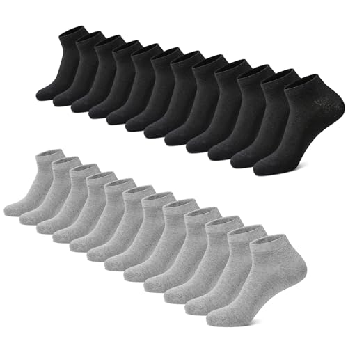 FALARY Sneaker Socken Herren Damen 12 Paar Kurze Halbsocken Baumwolle-SchwarzGrau-39-42