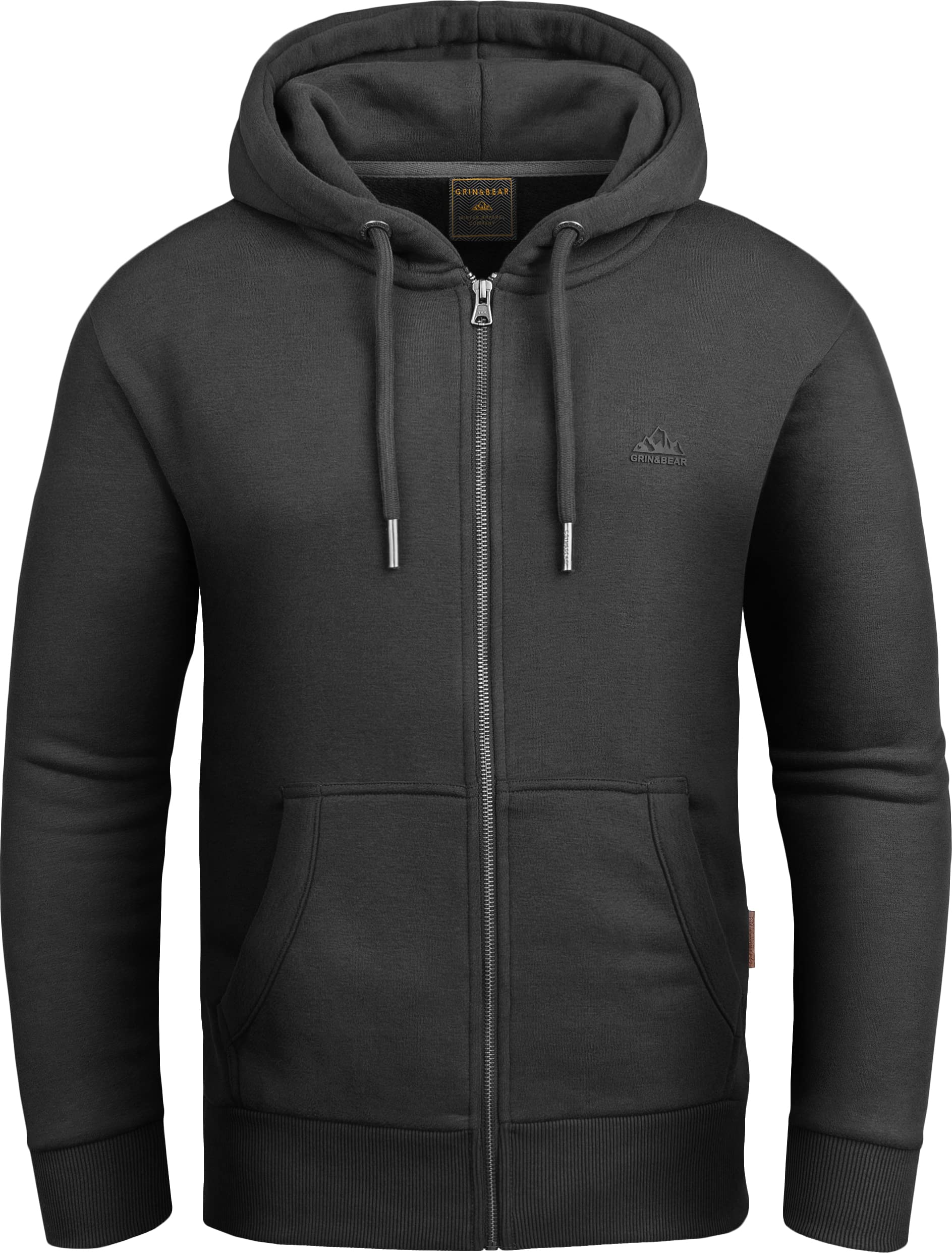 Grin&Bear Hoodie Herren Sweatshirt mit Reißverschluss mit Reißverschluss GEC605 Schwarz S