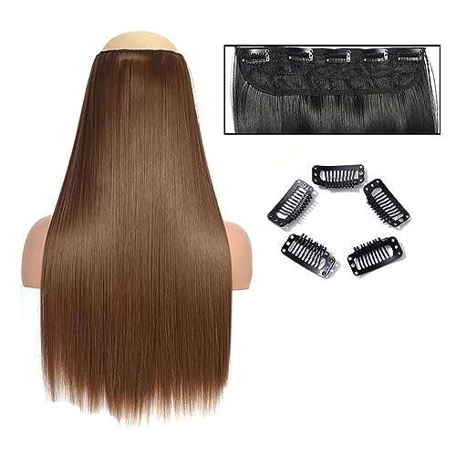 Clip-in-Haarverlängerungen Glatte Haarverlängerungen, 61 cm lang, glatt, einteilig, 5 Clips, Clip-in-Haarverlängerungen, synthetische Haarteile for Damen Clip-in-Haarverlängerungen aus Echthaar(SG66 1