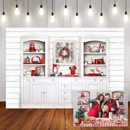 Frohe Weihnachten Fotografie Hintergrund Weihnachtsküche Holzschrank Kinderkoch Hintergrund Dekor Fotostudio Hintergrund 210X150cm