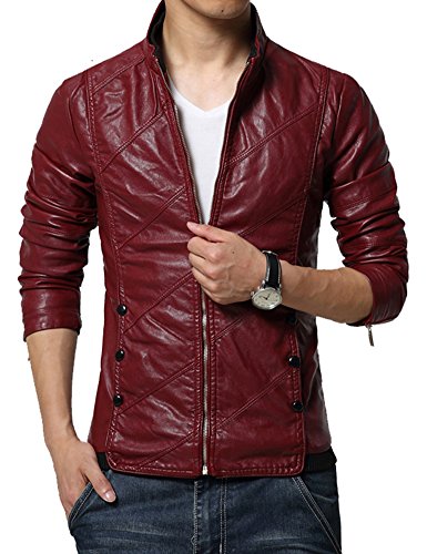 Idopy Männer `s Casual Slim Fit Rider Trucker PU Faux Lederjacke