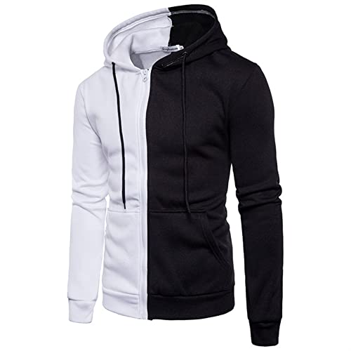 FFNUM Herren Hoodies Tops Herren Kapuzenpullover Halb Weiß Halb Schwarz Patchwork Hoodies Und Sweatshirts Herren Hip Hop Kapuzen-Trainingsanzüge Loose Fit Sweatshirt (Farbe: A96, Größe: Größe L)