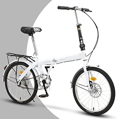 Dxcaicc Klapprad Tragbares Fahrrad 14/16/20 Zoll Hochwertiger Carbonstahlrahmen Erwachsenen-Portable-Fahrrad Stadtfahrrad,Weiß,20 inch