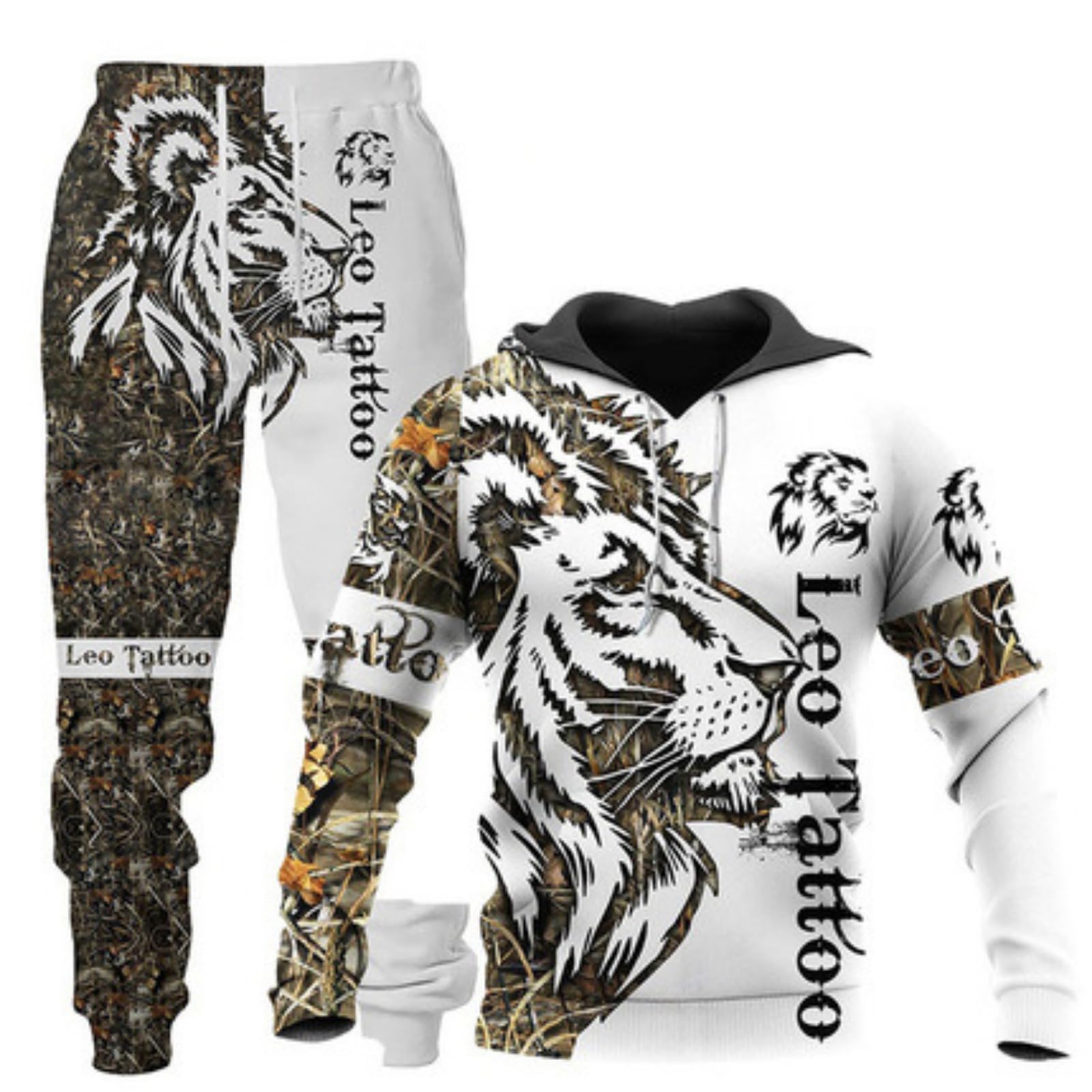 RIAAJ Löwe Tiger Streatwear Trainingsanzüge,Herren 3D Wolf Jogginganzug Kapuzenpullover 2 set Trainingsanzug Sportanzug (wolf1,3XL)