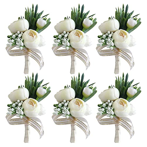 GETREY Armband Hochzeitsblumen, Brautjungfern-Armband, 2 Stück, Mädchen, Brautjungfern-Handgelenkblumen, Corsagenriemen, Satinstoff, Rosenblumen, Hochzeit, Boutonniere for Männer, Boutonniere