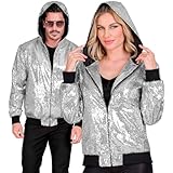 W WIDMANN MILANO Party Fashion - Party Fashion Bomberjacke mit Kapuze, Pailletten Jacke, Party Outfit, Disco