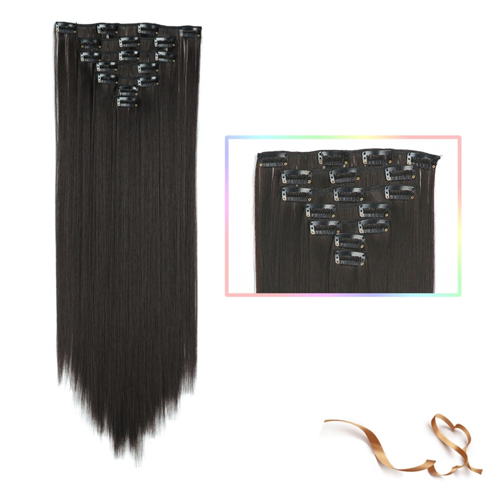 Clip-in-Haarverlängerungen Synthetische 22-Zoll-Clip-in-Haarverlängerung, lange glatte Haarverlängerung, Hochtemperatur-Ombre-Haarteilverlängerung for Frauen und Mädchen, 7 Stück/Set Clip-in-Haarverlä