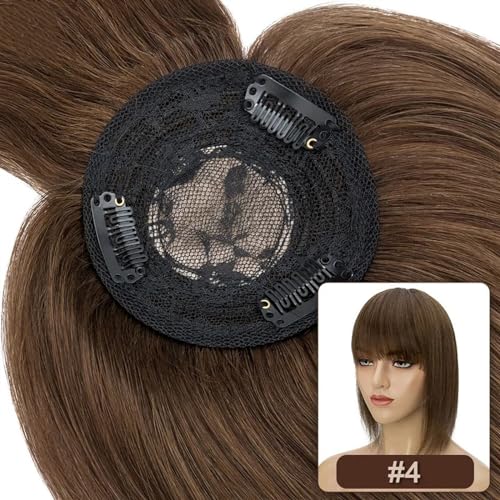 Haartopper für Frauen Haaraufsätze for Frauen mit dünner werdendem Haar, glatter Echthaaraufsatz mit Pony, 8,5 x 8,5 cm, weiche, atmungsaktive indische Haarteile mit 3 Clips Haarteil Topper Toupet Fra