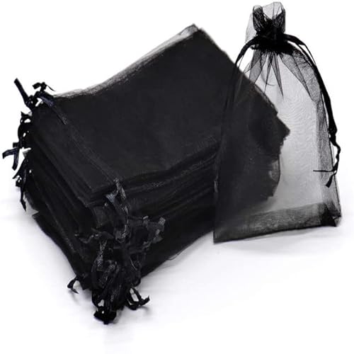 50 Stück schiere transparente Chiffon-Organzabeutel Weihnachten Halloween Hochzeit Geburtstagsfeier Süßigkeiten Geschenkboxen Schmuckverpackungsbeutel-Schwarz,15x20cm