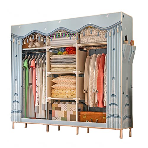 ZHANGshouf Kleiderschrank Tragbarer Canvas-Kleiderschrank, Faltbarer Kleiderschrank-Aufbewahrungsorganizer für Schlafzimmer, Stoffgarderobe mit Kleiderstange,B-168x46x172cm