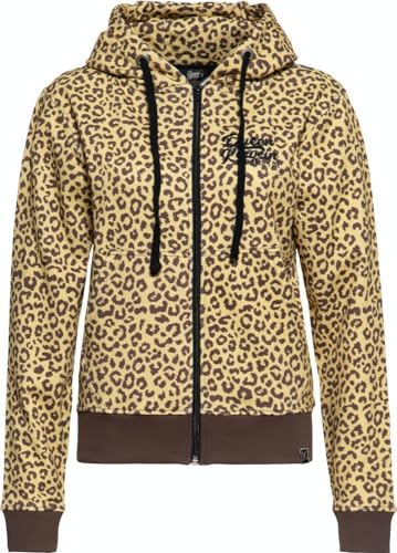 Queen Kerosin Damen Vintage Kapuzenjacke | Kitty | Slim Fit | Statement | Stament Print Label Stickerei | Retro | Animal Print | Leo | Leorpard | Kitty