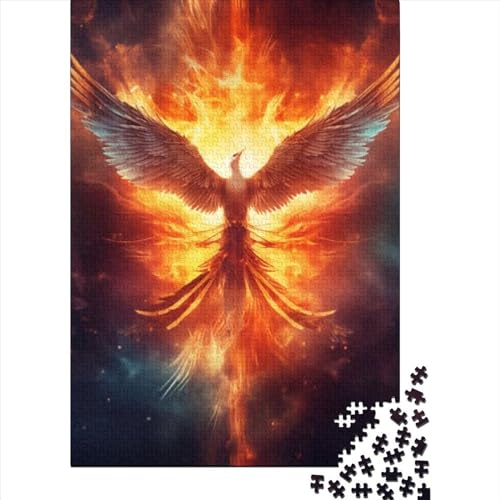 Puzzle für Erwachsene Feuer Flammen Phönix Vogel 1000 Teile Puzzle Holzpuzzle für Erwachsene Teenager 12+ Lernspiel Größe: 75x50cm