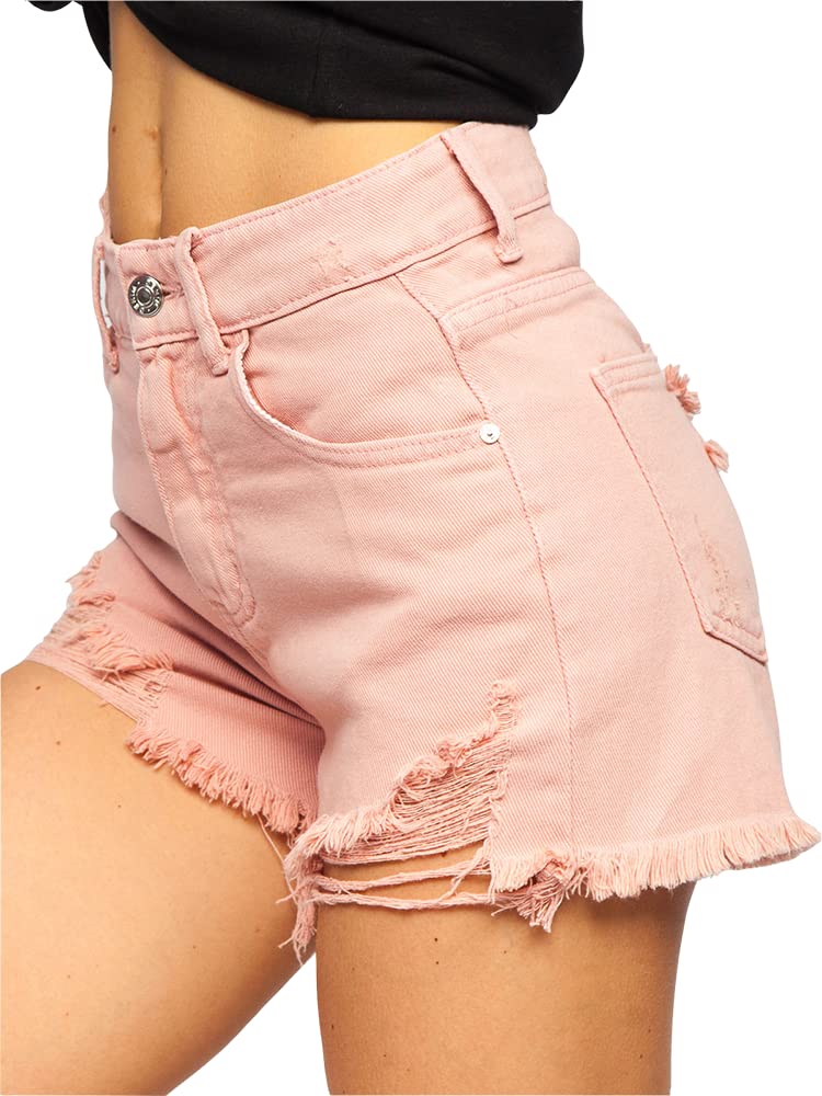 BOLF Damen Kurze Denim Shorts High Waist Zerrissenes Ripped Jeansshorts Bermuda Sommer Hotpants Distressed Freizeit Stretch Relaxed A63 Rosa M [G7G]