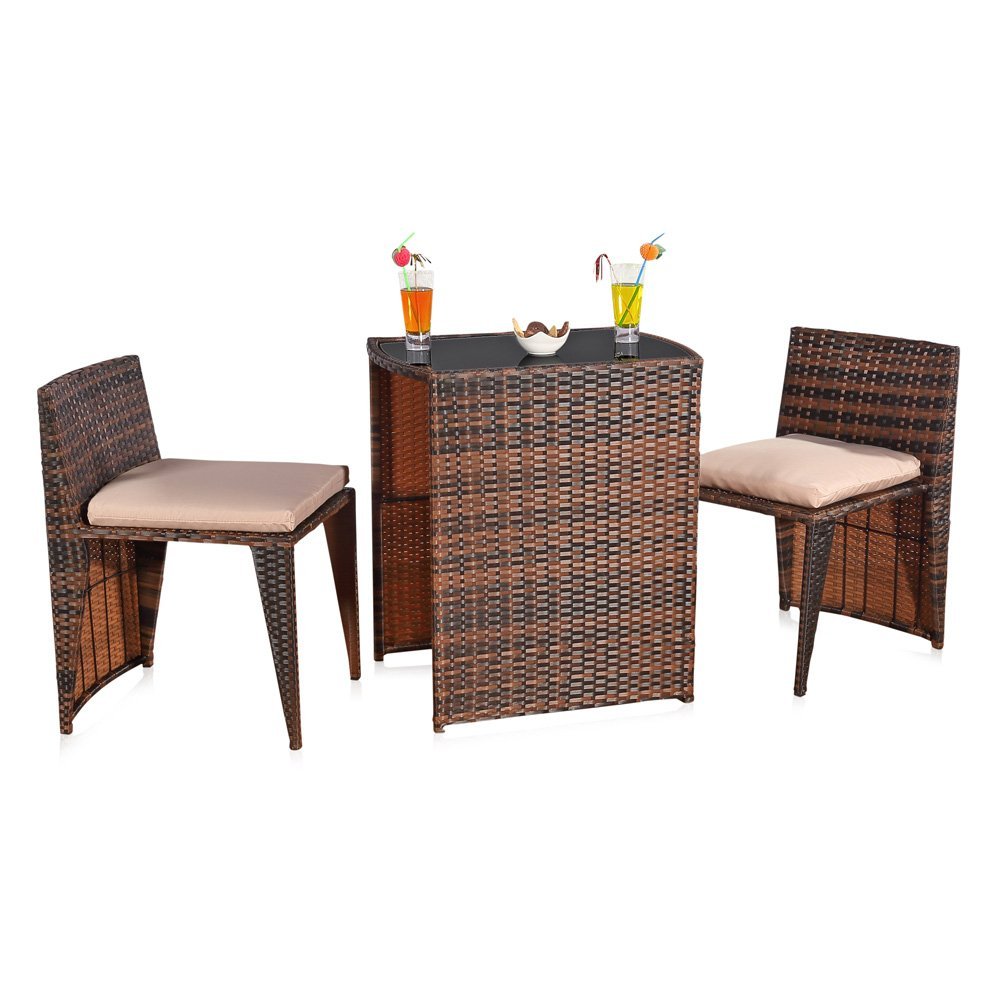 Melko Gartenmöbel 3er Set Gartengarnitur Rattan Barset Garten Sitzgarnitur platzsparend Balkonset Sitzgruppe