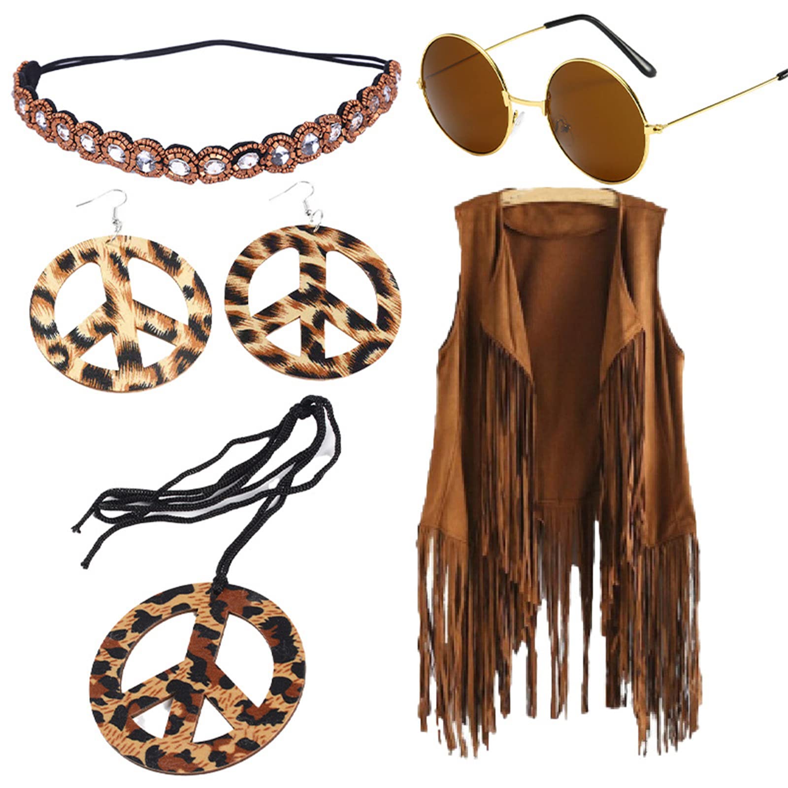 LIbgiubhy Hippie-Kleidung, Hippie-Kostüm, Outfits für Party, Retro-Sonnenbrille, Halloween-Kostüm für Damen