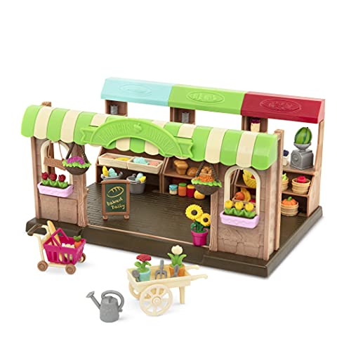 Li'l Woodzeez 67-teilig Hofladen Set mit Zubehör – Obst, Gemüse, Milch, Schubkarre und mehr – Spielzeug für Kinder ab 3 Jahren