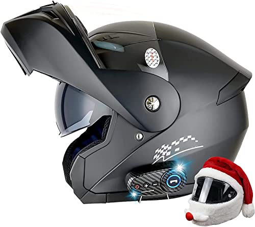 Motorradhelm Motorrad Bluetooth Klapphelme Helm,mit Doppelvisie Scooterhelm Chopperhelm Rollerhelm Modular Schutzhelm,Eingebautem Mikrofon Automatic Answer,DOT/ECE Zertifiziert