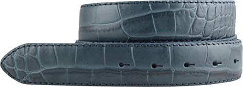 BELTINGER Wechselgürtel mit Krokoprägung ohne Schnalle 3,5 cm | Druckknopf-Gürtel für Damen Herren 35mm Kroko-Optik | Kroko-Muster | Jeansblau 85cm