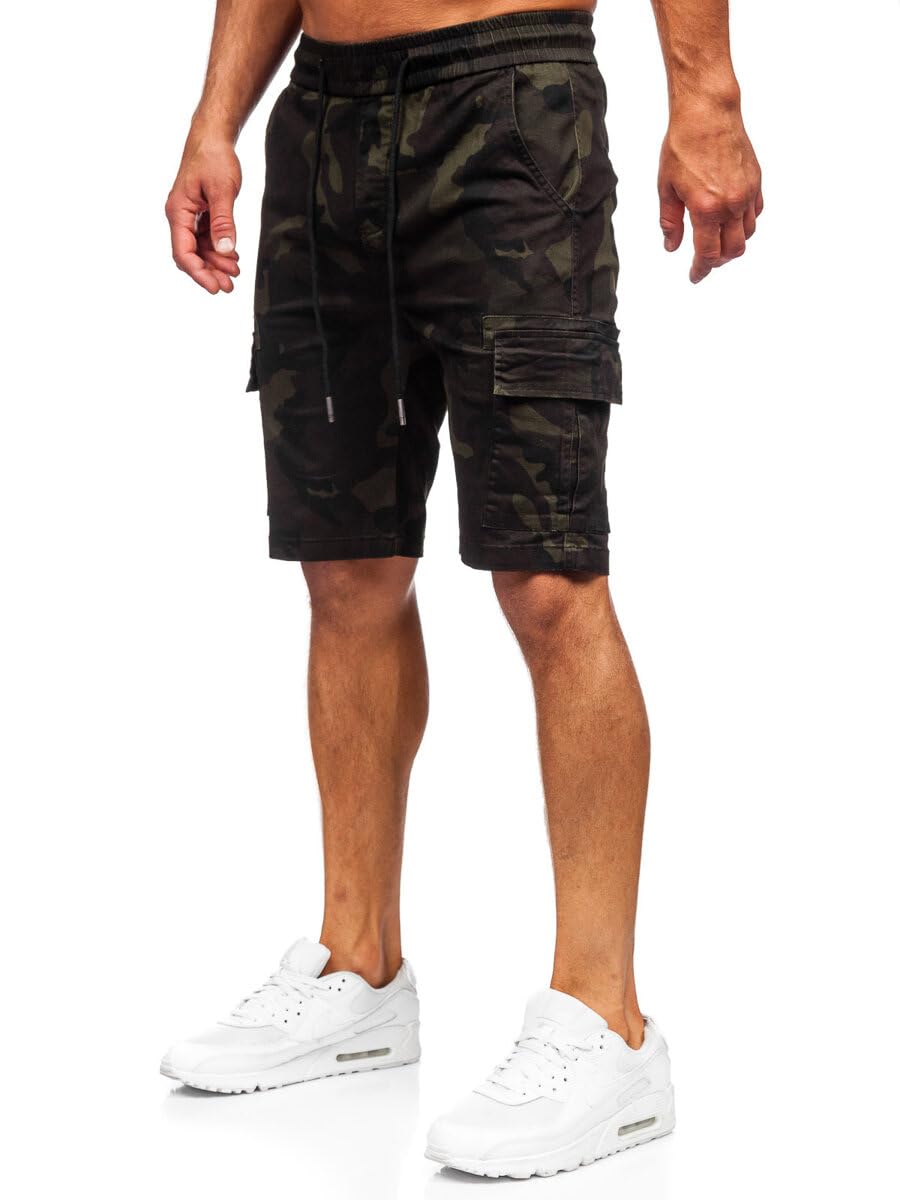 BOLF Herren Cargo Shorts Kurze Hose Cargohose Sommer Bermudas Outdoor Jogginghose Sporthose Stretch Freizeithose Camo Military Army A-296 Grün(Dunkel) M [7G7]