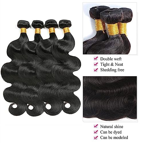 Human Hair Bundles Brasilianische Körperwellen-Bündel, Echthaarverlängerungen, 1/3/4 PC, Echthaar-Bündel, Körperwebart, natürlich/tiefschwarz, 20,3–81,3 cm human hair weave (Color : Jet Black, Size