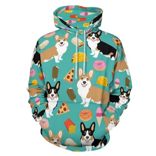 HABXNJF Kapuzen-Sweatshirt, niedlicher Corgi-Hoodie, modischer Kapuzenpullover mit Tasche für Herren und Damen, Süße Corgi, 6XL