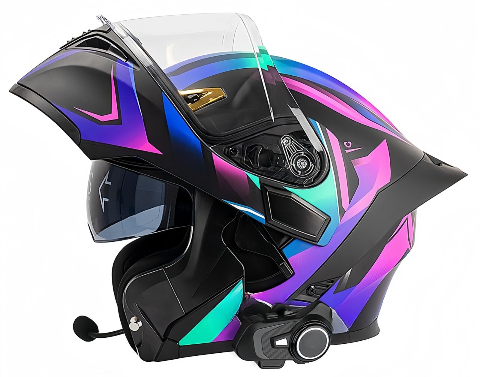 Modulare Bluetooth-Motorradhelme, ECE-zugelassener modularer Motorradhelm für Männer und Frauen, Rollerhelm mit Antibeschlag-Visier, zugelassen für Männer und Frauen B,XL61-62CM