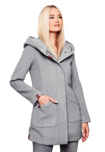 MARIKOO Damen Mantel Trenchcoat Wintermantel Übergangs Jacke Parka Lang B819 [B819-Maik-Hellgrau-Gr.XS]