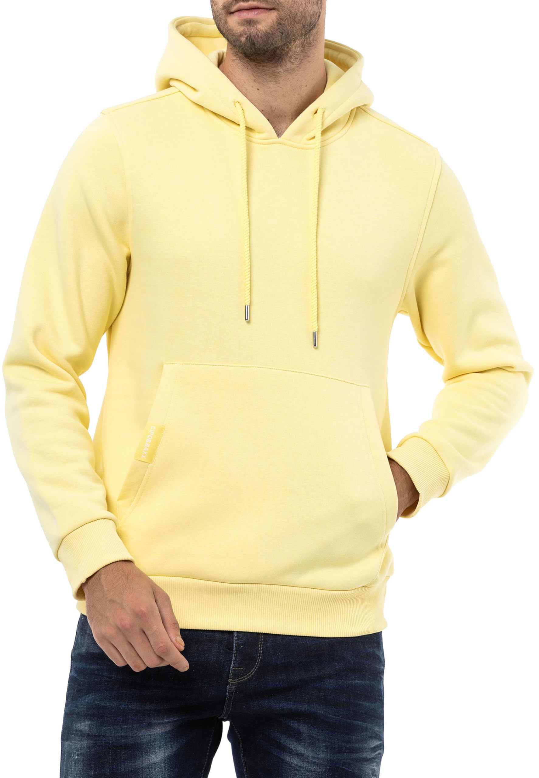 Cipo & Baxx Herren Kapuzenpullover Basic Hoodie Premium Sweatshirt Sweater CL557 Gelb M