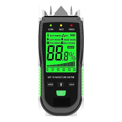 Feuchtigkeitsmesser MT-19 Holzfeuchtemessgerät Digitale Feuchtigkeitsmessgeräte Wandhygrometer Holzfeuchtigkeitsdetektor Gebäudefeuchtigkeit Feuchtigkeitsmesser(MT19)