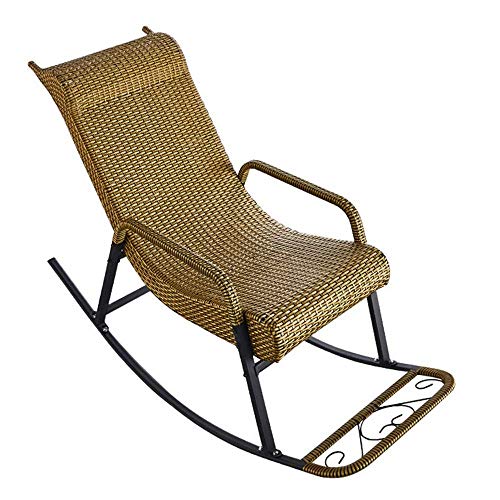 KLLJHB Schaukelstuhl mit Armlehnen und Rückenlehne, PE-Rattan, wasserdicht, entspannender Liegestuhl für Wohnzimmer, Veranda und Terrasse (Gold)